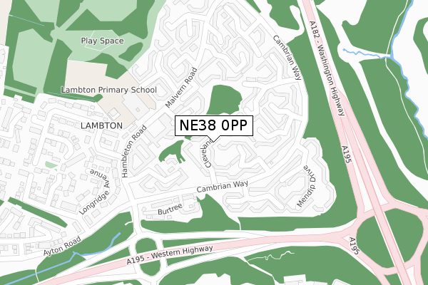 NE38 0PP map - large scale - OS Open Zoomstack (Ordnance Survey)