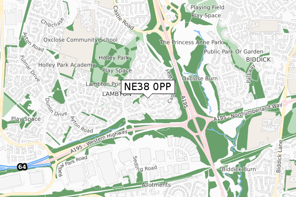 NE38 0PP map - small scale - OS Open Zoomstack (Ordnance Survey)