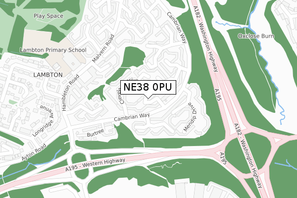 NE38 0PU map - large scale - OS Open Zoomstack (Ordnance Survey)