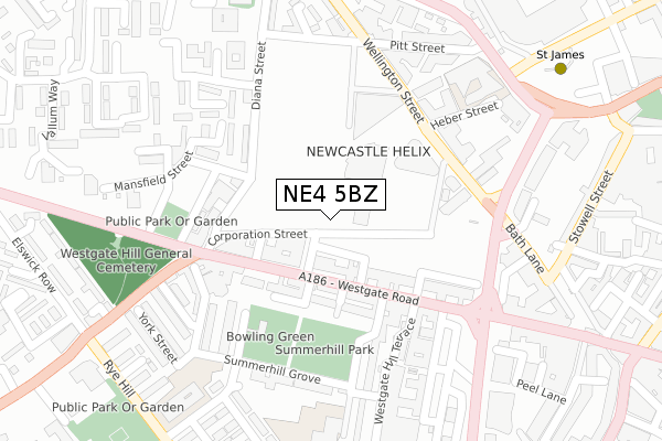 NE4 5BZ map - large scale - OS Open Zoomstack (Ordnance Survey)