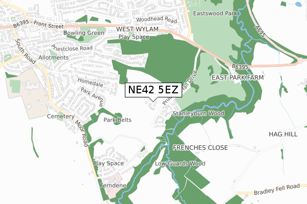 NE42 5EZ map - small scale - OS Open Zoomstack (Ordnance Survey)