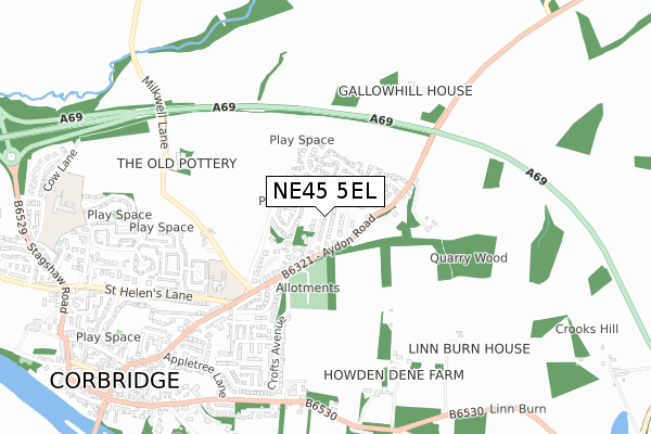 NE45 5EL map - small scale - OS Open Zoomstack (Ordnance Survey)