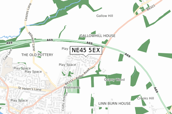 NE45 5EX map - small scale - OS Open Zoomstack (Ordnance Survey)