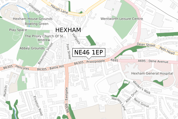 NE46 1EP map - large scale - OS Open Zoomstack (Ordnance Survey)