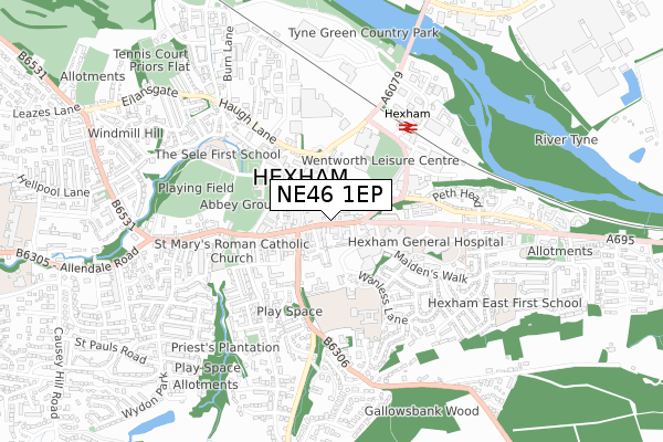 NE46 1EP map - small scale - OS Open Zoomstack (Ordnance Survey)