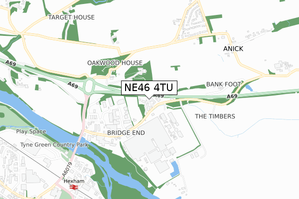 NE46 4TU map - small scale - OS Open Zoomstack (Ordnance Survey)