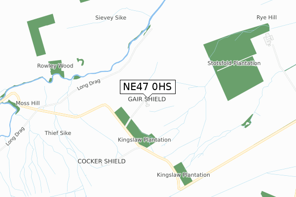 NE47 0HS map - small scale - OS Open Zoomstack (Ordnance Survey)