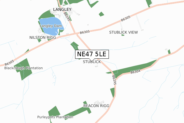 NE47 5LE map - small scale - OS Open Zoomstack (Ordnance Survey)