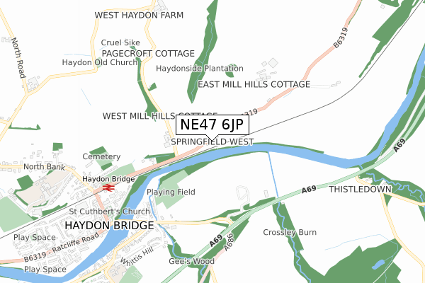 NE47 6JP map - small scale - OS Open Zoomstack (Ordnance Survey)