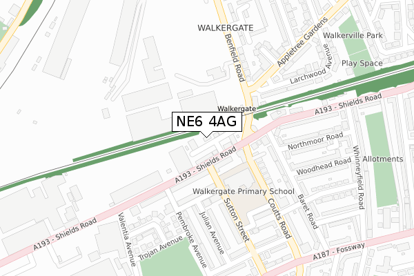 NE6 4AG map - large scale - OS Open Zoomstack (Ordnance Survey)