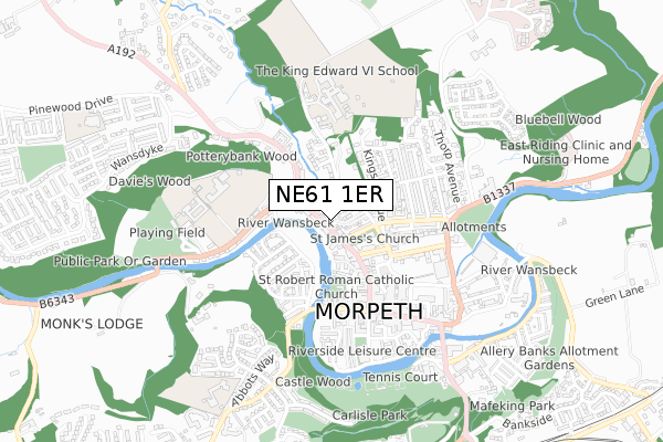 NE61 1ER map - small scale - OS Open Zoomstack (Ordnance Survey)