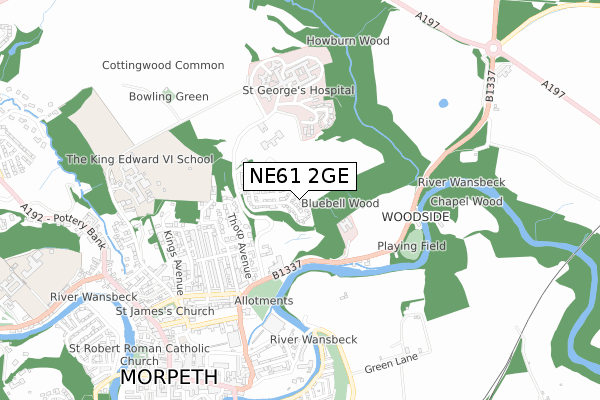 NE61 2GE map - small scale - OS Open Zoomstack (Ordnance Survey)