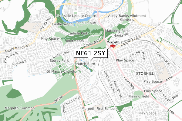 NE61 2SY map - small scale - OS Open Zoomstack (Ordnance Survey)