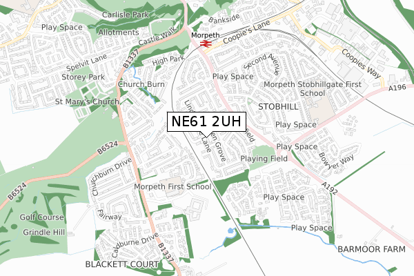 NE61 2UH map - small scale - OS Open Zoomstack (Ordnance Survey)