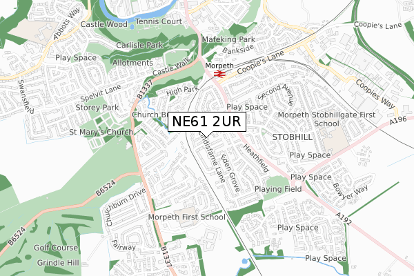 NE61 2UR map - small scale - OS Open Zoomstack (Ordnance Survey)