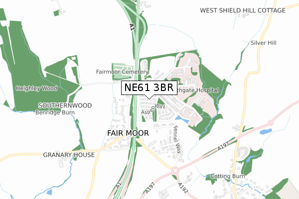 NE61 3BR map - small scale - OS Open Zoomstack (Ordnance Survey)