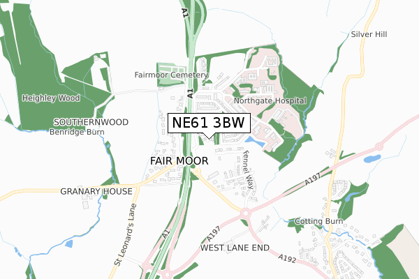 NE61 3BW map - small scale - OS Open Zoomstack (Ordnance Survey)