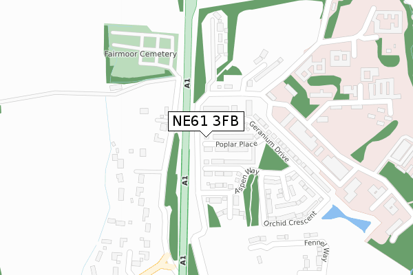 NE61 3FB map - large scale - OS Open Zoomstack (Ordnance Survey)