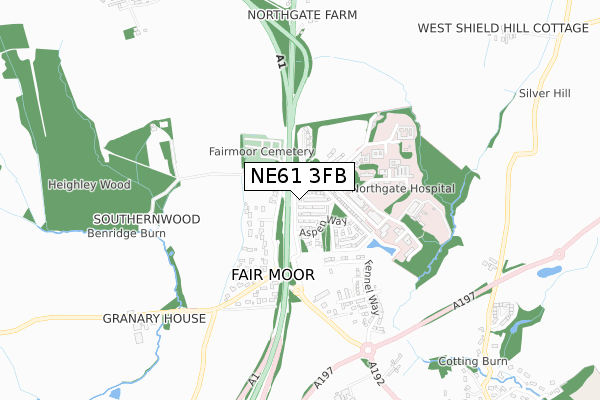 NE61 3FB map - small scale - OS Open Zoomstack (Ordnance Survey)