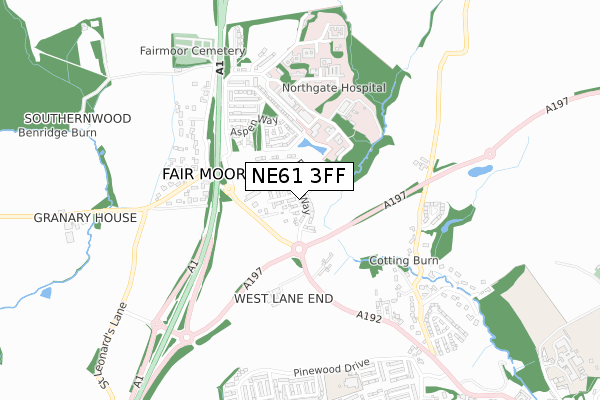 NE61 3FF map - small scale - OS Open Zoomstack (Ordnance Survey)