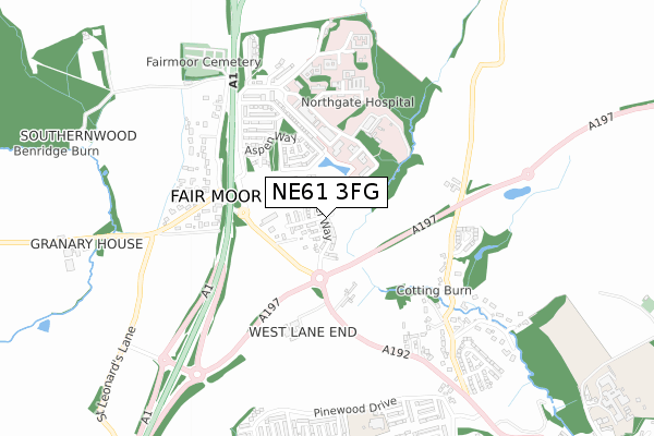 NE61 3FG map - small scale - OS Open Zoomstack (Ordnance Survey)