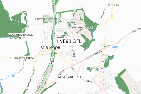 NE61 3FL map - small scale - OS Open Zoomstack (Ordnance Survey)