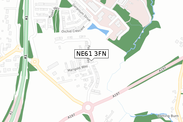 NE61 3FN map - large scale - OS Open Zoomstack (Ordnance Survey)