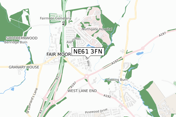 NE61 3FN map - small scale - OS Open Zoomstack (Ordnance Survey)