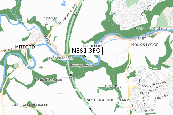 NE61 3FQ map - small scale - OS Open Zoomstack (Ordnance Survey)