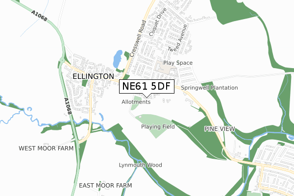 NE61 5DF map - small scale - OS Open Zoomstack (Ordnance Survey)