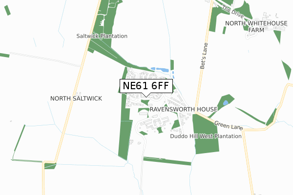 NE61 6FF map - small scale - OS Open Zoomstack (Ordnance Survey)