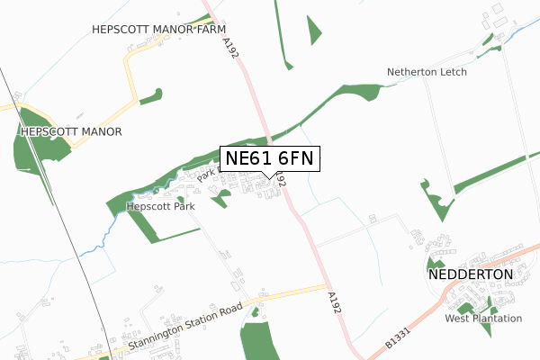 NE61 6FN map - small scale - OS Open Zoomstack (Ordnance Survey)