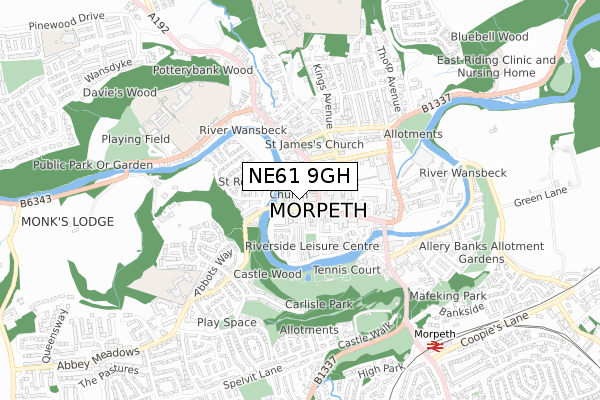 NE61 9GH map - small scale - OS Open Zoomstack (Ordnance Survey)