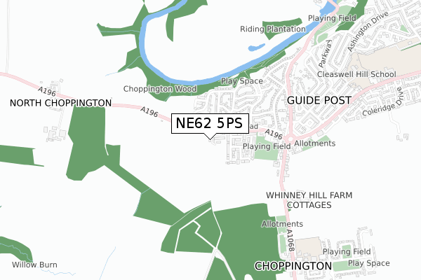 NE62 5PS map - small scale - OS Open Zoomstack (Ordnance Survey)