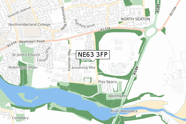 NE63 3FP map - small scale - OS Open Zoomstack (Ordnance Survey)