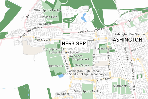 NE63 8BP map - small scale - OS Open Zoomstack (Ordnance Survey)