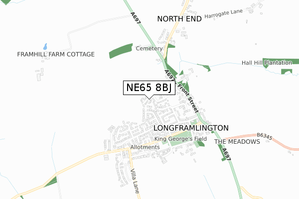 NE65 8BJ map - small scale - OS Open Zoomstack (Ordnance Survey)