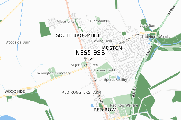 NE65 9SB map - small scale - OS Open Zoomstack (Ordnance Survey)