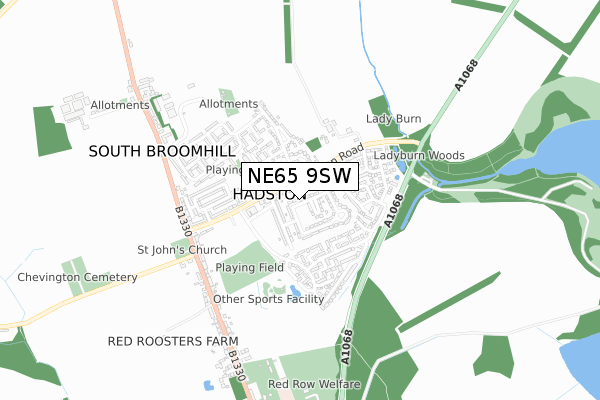 NE65 9SW map - small scale - OS Open Zoomstack (Ordnance Survey)