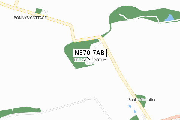 NE70 7AB map - large scale - OS Open Zoomstack (Ordnance Survey)