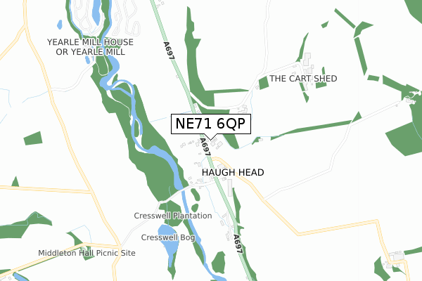 NE71 6QP map - small scale - OS Open Zoomstack (Ordnance Survey)