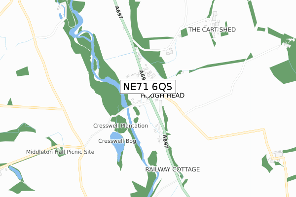 NE71 6QS map - small scale - OS Open Zoomstack (Ordnance Survey)