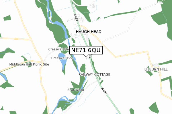 NE71 6QU map - small scale - OS Open Zoomstack (Ordnance Survey)