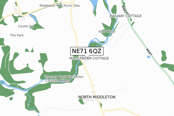 NE71 6QZ map - small scale - OS Open Zoomstack (Ordnance Survey)