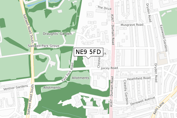 NE9 5FD map - large scale - OS Open Zoomstack (Ordnance Survey)