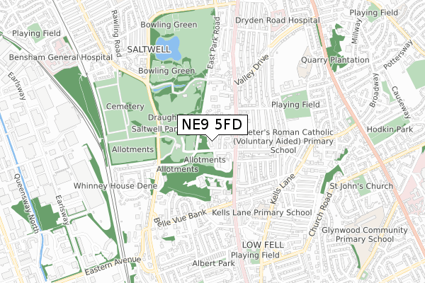 NE9 5FD map - small scale - OS Open Zoomstack (Ordnance Survey)