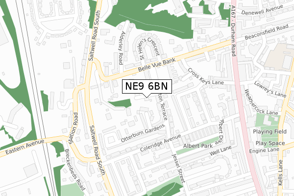 NE9 6BN map - large scale - OS Open Zoomstack (Ordnance Survey)