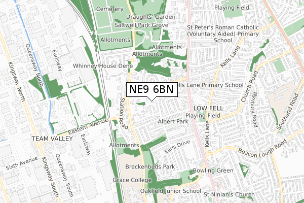 NE9 6BN map - small scale - OS Open Zoomstack (Ordnance Survey)