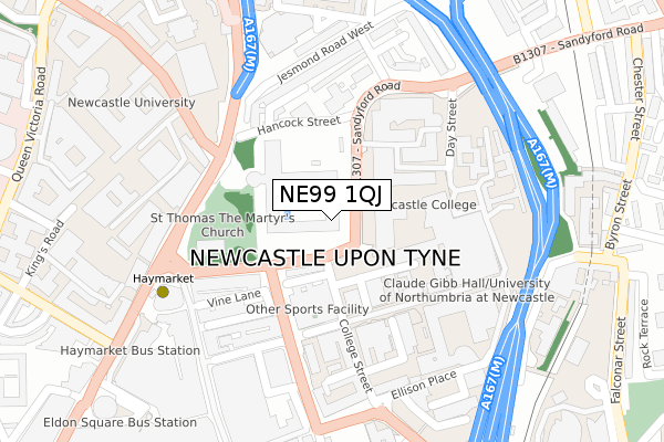 NE99 1QJ map - large scale - OS Open Zoomstack (Ordnance Survey)