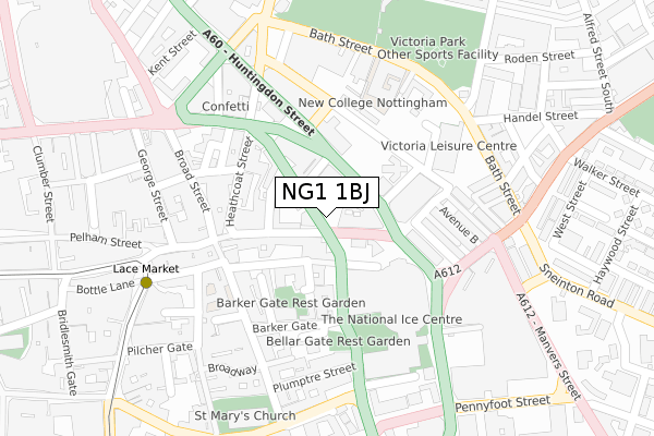 NG1 1BJ map - large scale - OS Open Zoomstack (Ordnance Survey)